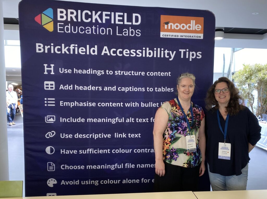 Karen Holland (Brickfield) and Kathleen Levacher (Maynooth University) standing in front of the Brickfield Accessibility Tips Banner